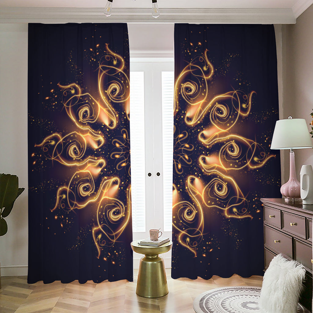 Light Fractal Print Blackout Pencil Pleat Curtains