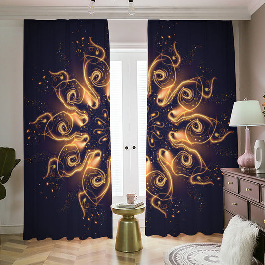 Light Fractal Print Blackout Pencil Pleat Curtains