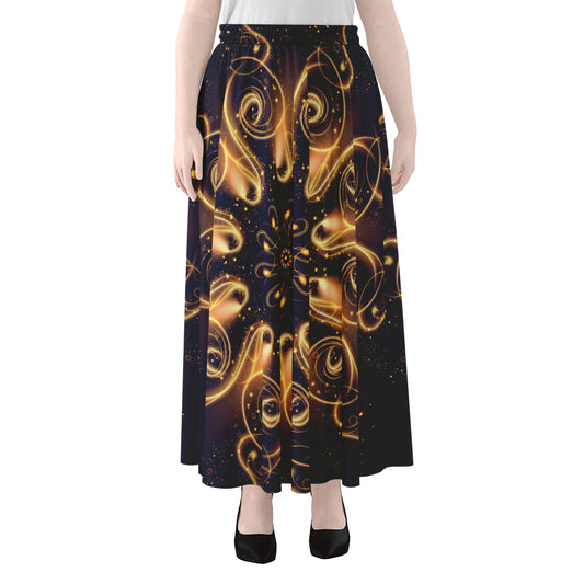 Light Fractal Print Chiffon Maxi Skirt