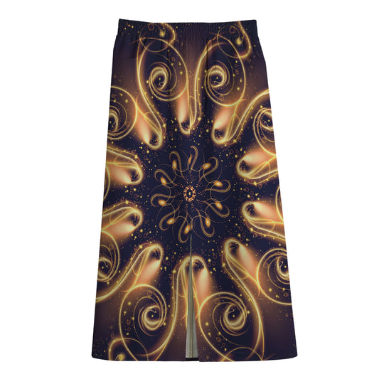 Light Fractal Print Cotton Front Slit Maxi Skirt
