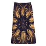 Light Fractal Print Cotton Front Slit Maxi Skirt