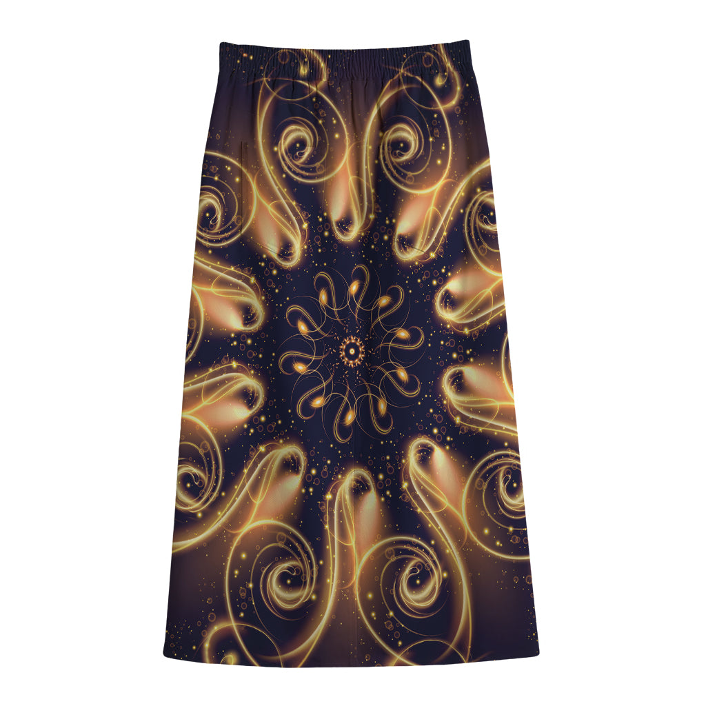 Light Fractal Print Cotton Front Slit Maxi Skirt