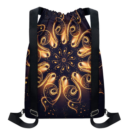 Light Fractal Print Drawstring Backpack