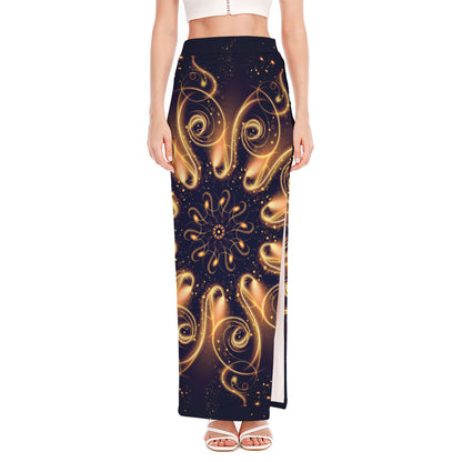 Light Fractal Print High Slit Maxi Skirt