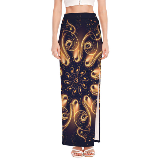 Light Fractal Print High Slit Maxi Skirt