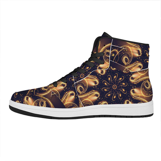 Light Fractal Print High Top Leather Sneakers