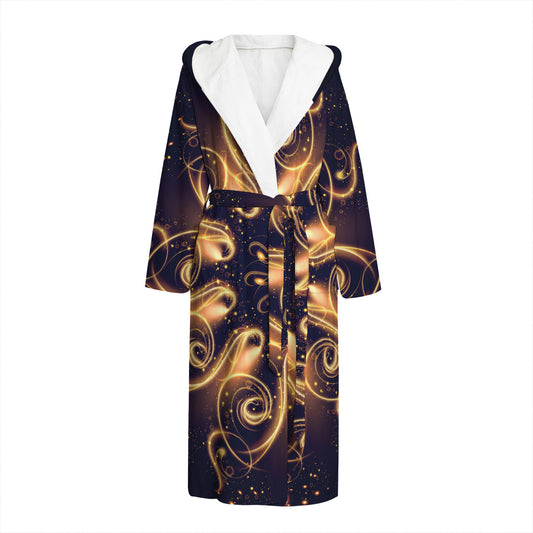 Light Fractal Print Hooded Bathrobe
