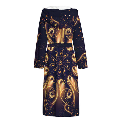 Light Fractal Print Hooded Bathrobe