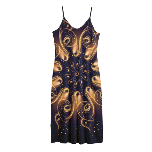 Light Fractal Print Jersey Midi Cami Dress