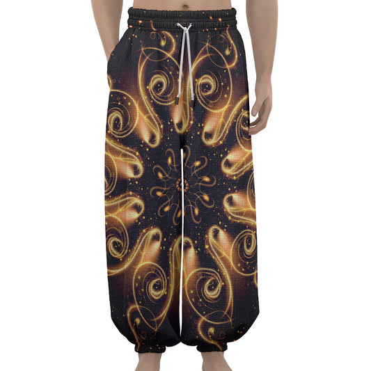 Light Fractal Print Lantern Pants