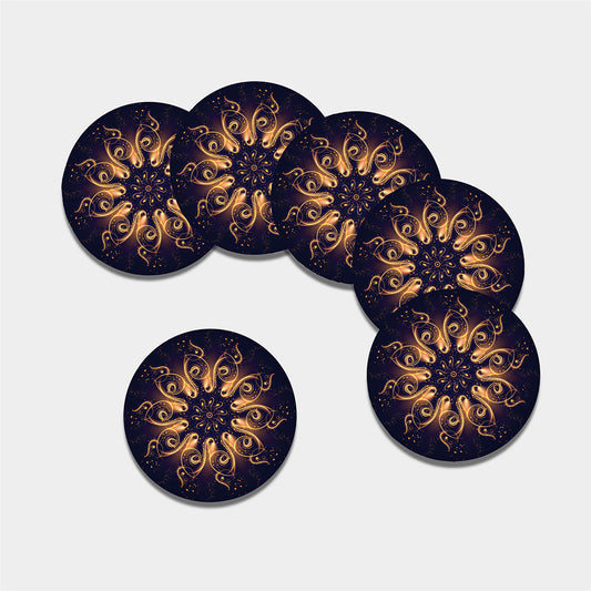 Light Fractal Print Leather Coaster Set