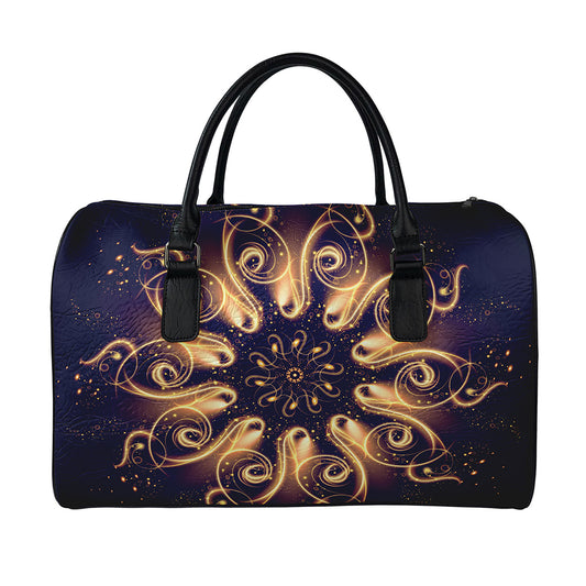 Light Fractal Print Leather Duffle Bag