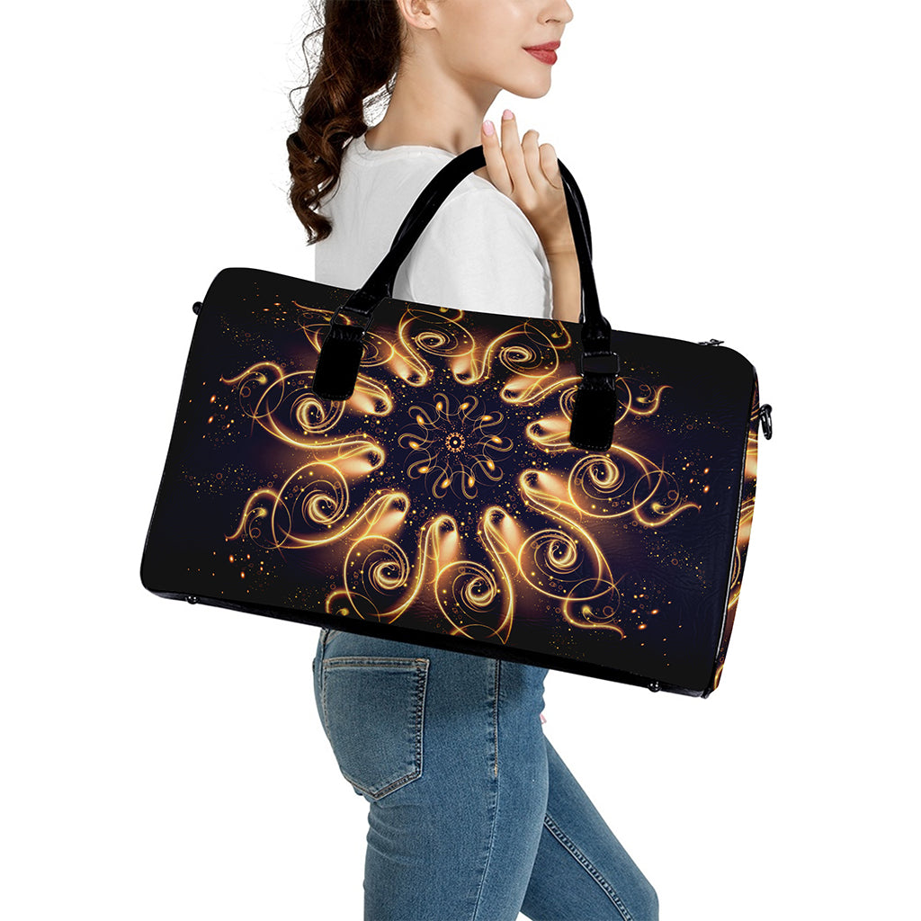 Light Fractal Print Leather Duffle Bag