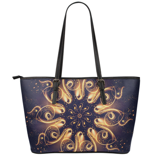 Light Fractal Print Leather Tote Bag