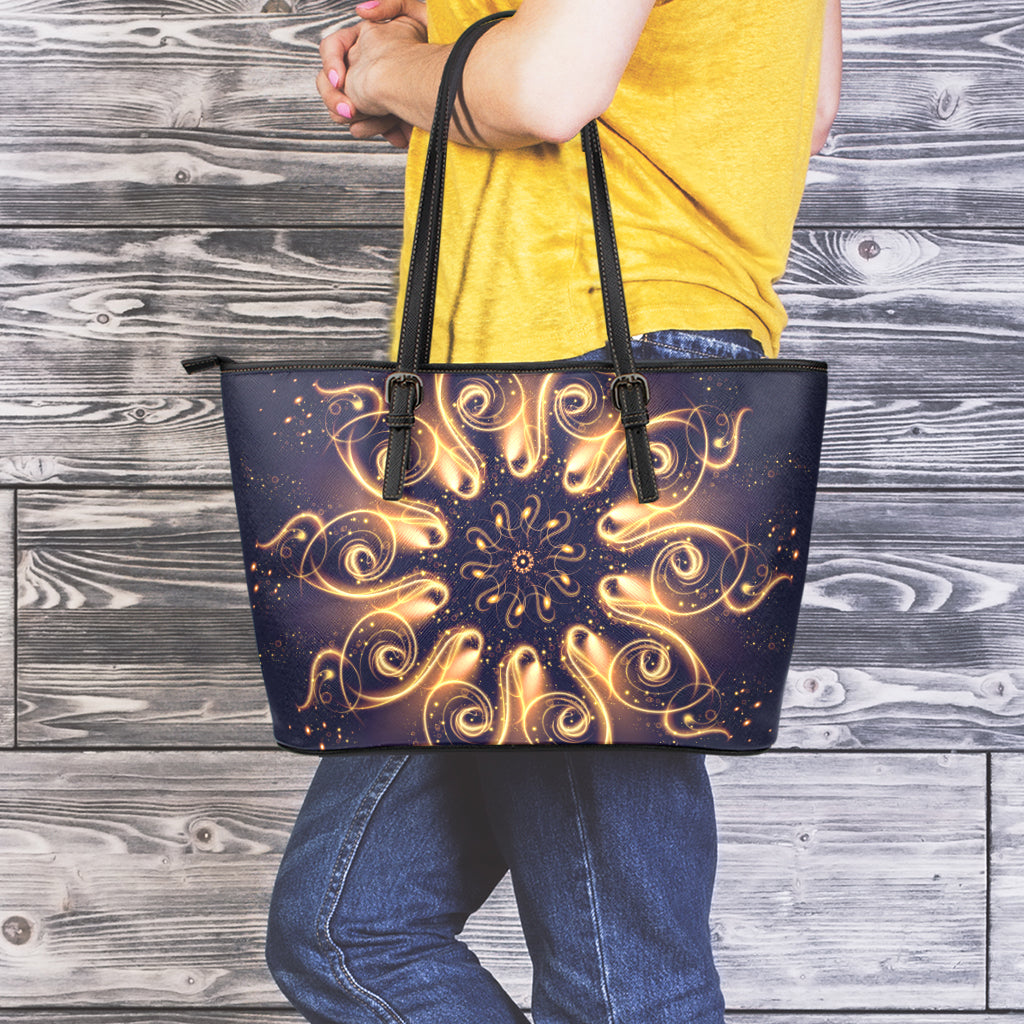 Light Fractal Print Leather Tote Bag
