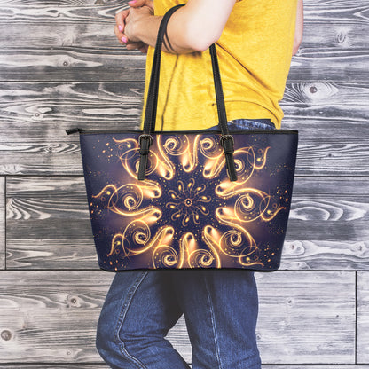 Light Fractal Print Leather Tote Bag