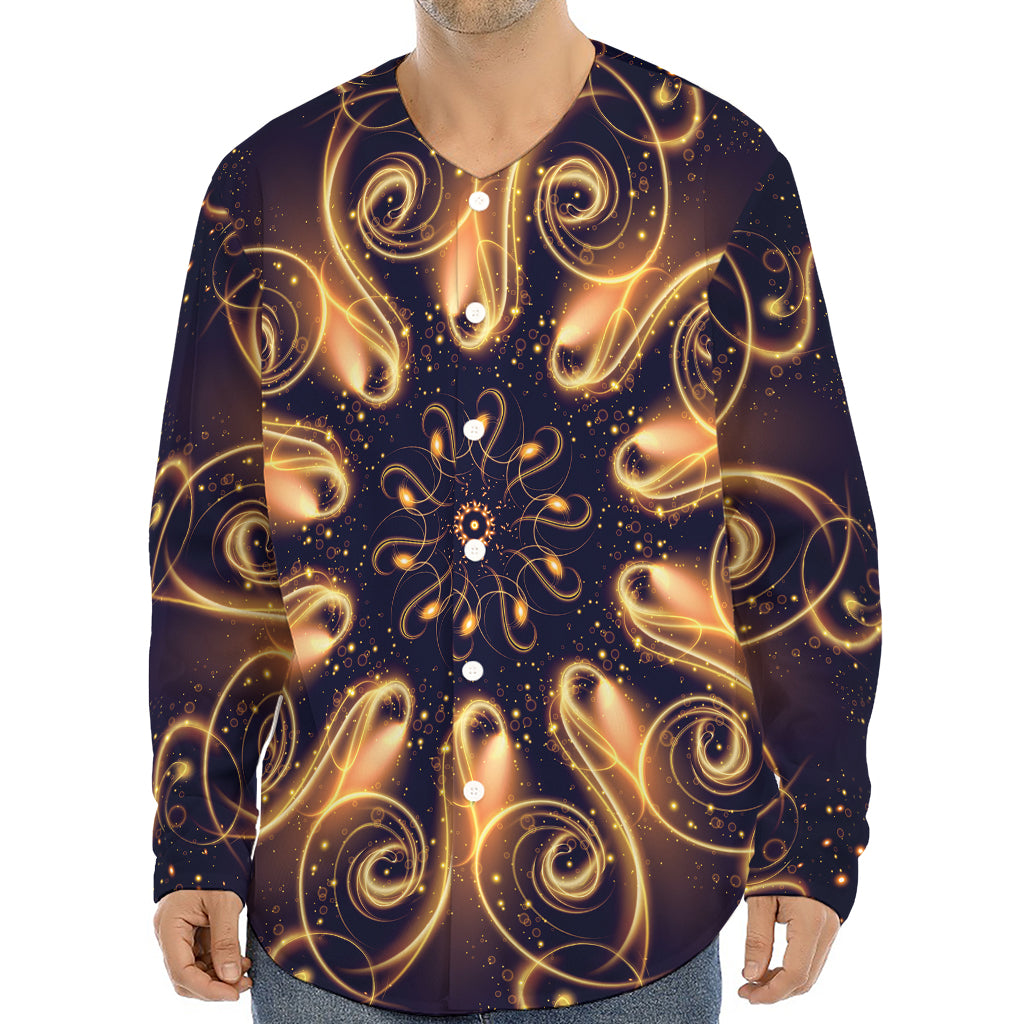 Light Fractal Print Long Sleeve Baseball Jersey