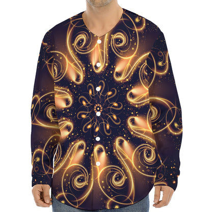 Light Fractal Print Long Sleeve Baseball Jersey