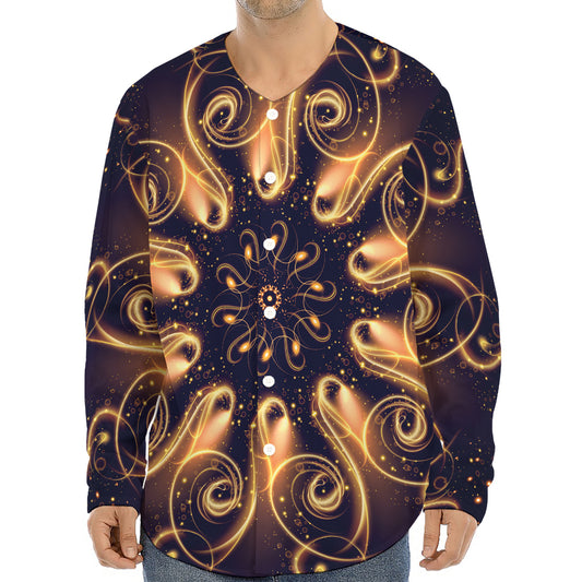 Light Fractal Print Long Sleeve Baseball Jersey
