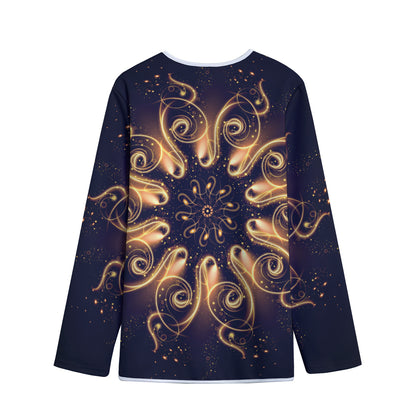 Light Fractal Print Long Sleeve Short Coat