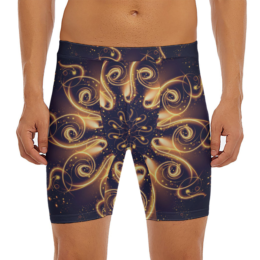 Light Fractal Print Men's Long Boxer Briefs