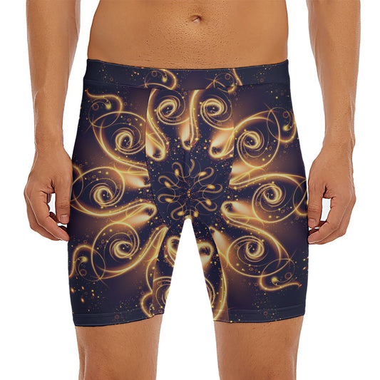 Light Fractal Print Men's Long Boxer Briefs