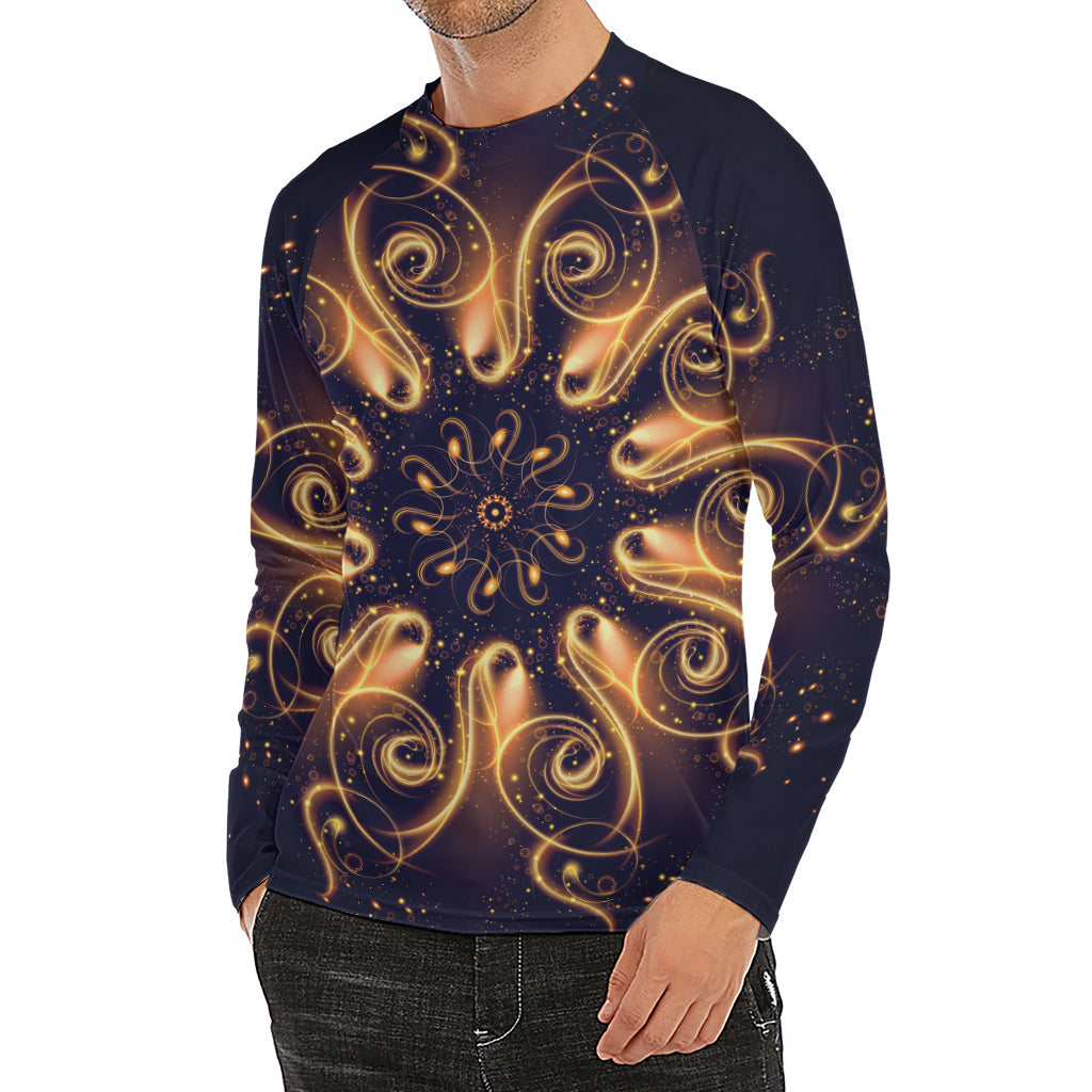 Light Fractal Print Men's Long Sleeve Rash Guard