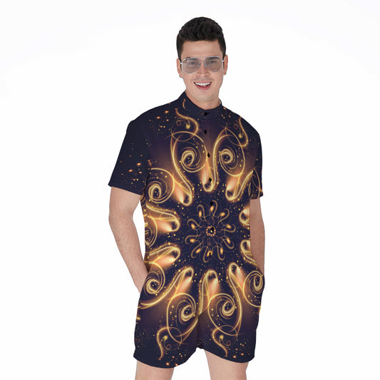 Light Fractal Print Men's Rompers