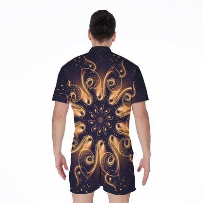 Light Fractal Print Men's Rompers