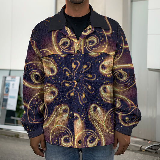 Light Fractal Print Men's Shirt Jacket