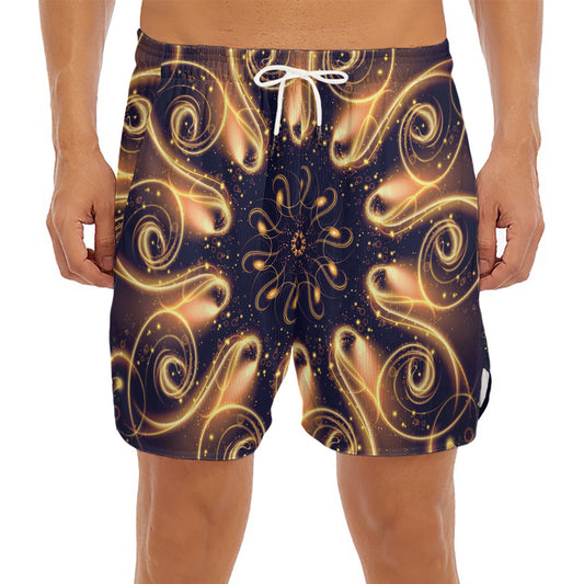 Light Fractal Print Men's Split Running Shorts