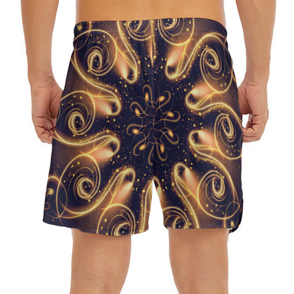 Light Fractal Print Men's Split Running Shorts