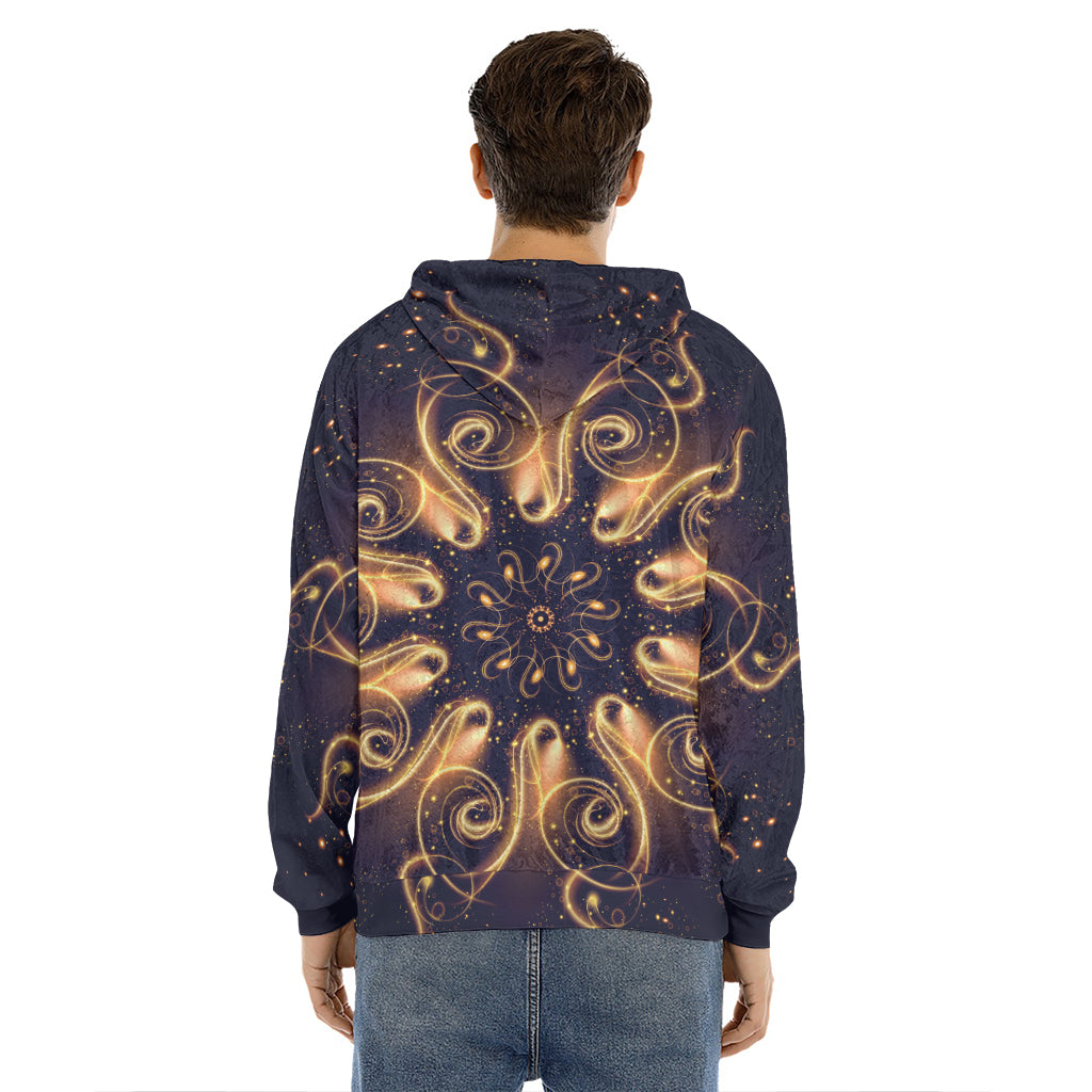 Light Fractal Print Men's Velvet Pullover Hoodie