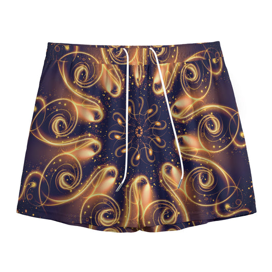Light Fractal Print Mesh Shorts