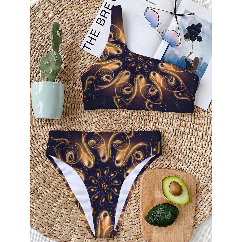 Light Fractal Print One Shoulder Bikini Top