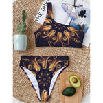 Light Fractal Print One Shoulder Bikini Top