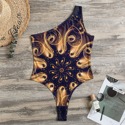 Light Fractal Print One Shoulder Bodysuit