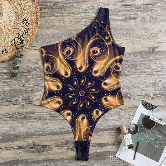 Light Fractal Print One Shoulder Bodysuit
