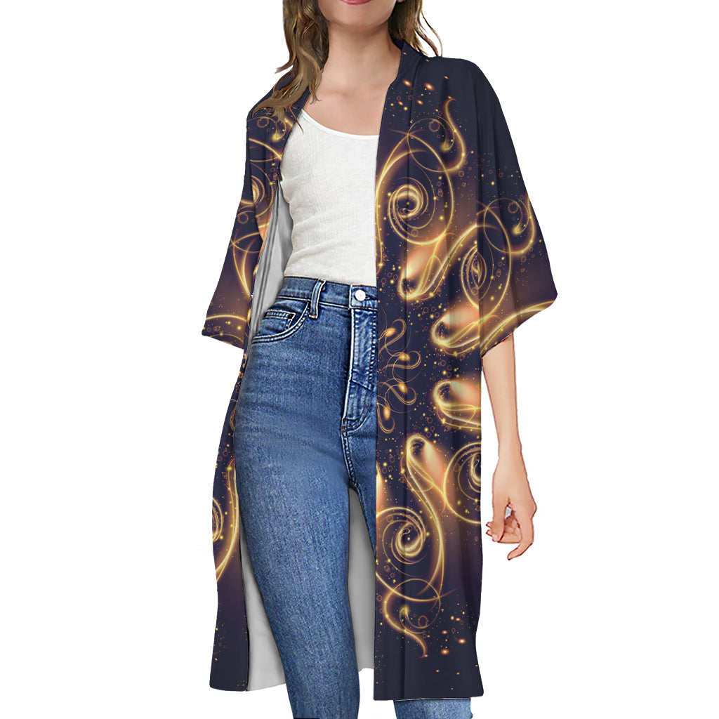 Light Fractal Print Open Front Beach Cover Up