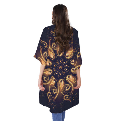 Light Fractal Print Open Front Beach Cover Up