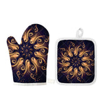 Light Fractal Print Oven Mitt And Pot Holder Set