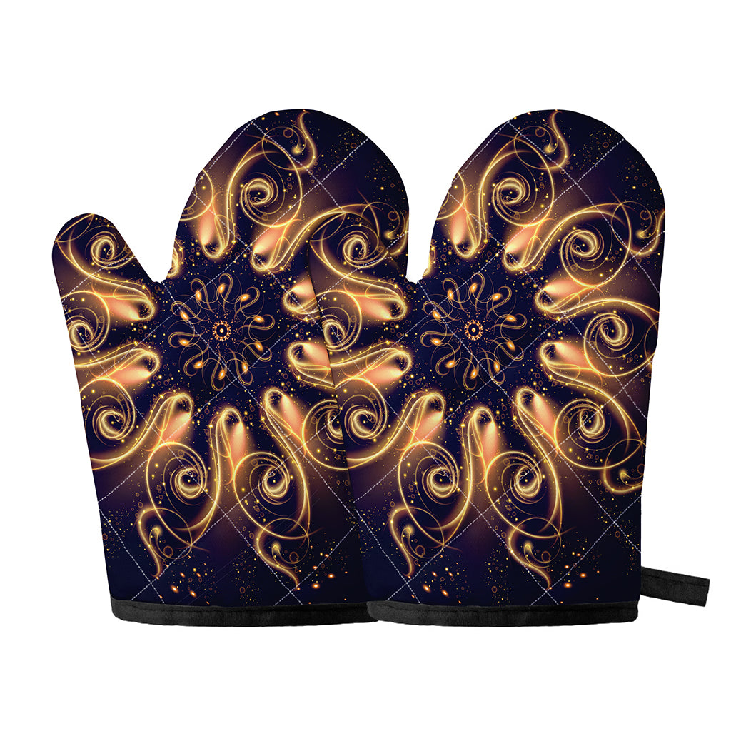 Light Fractal Print Oven Mitts