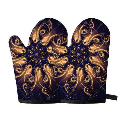 Light Fractal Print Oven Mitts
