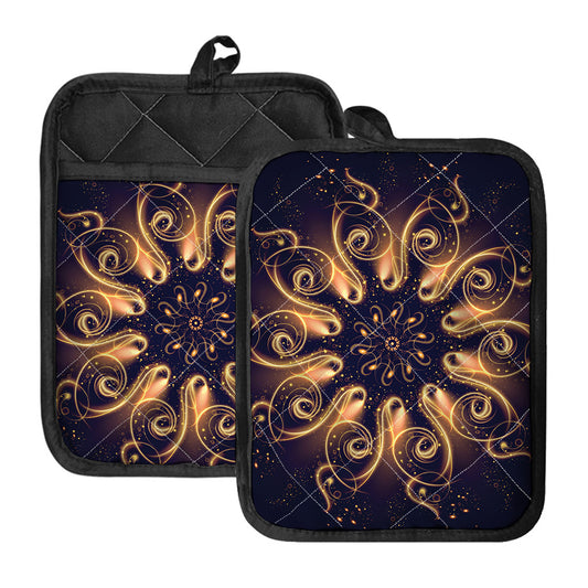 Light Fractal Print Pot Holders With Pocket