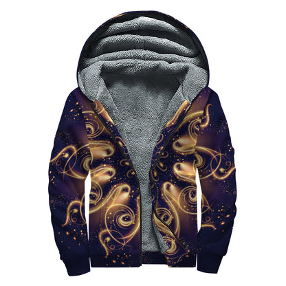 Light Fractal Print Sherpa Lined Zip Up Hoodie