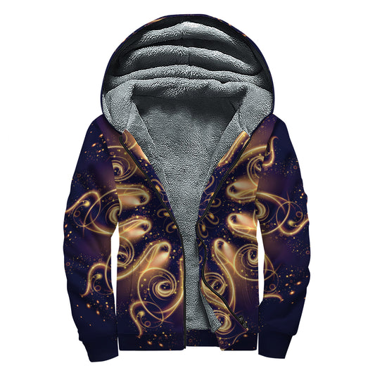 Light Fractal Print Sherpa Lined Zip Up Hoodie