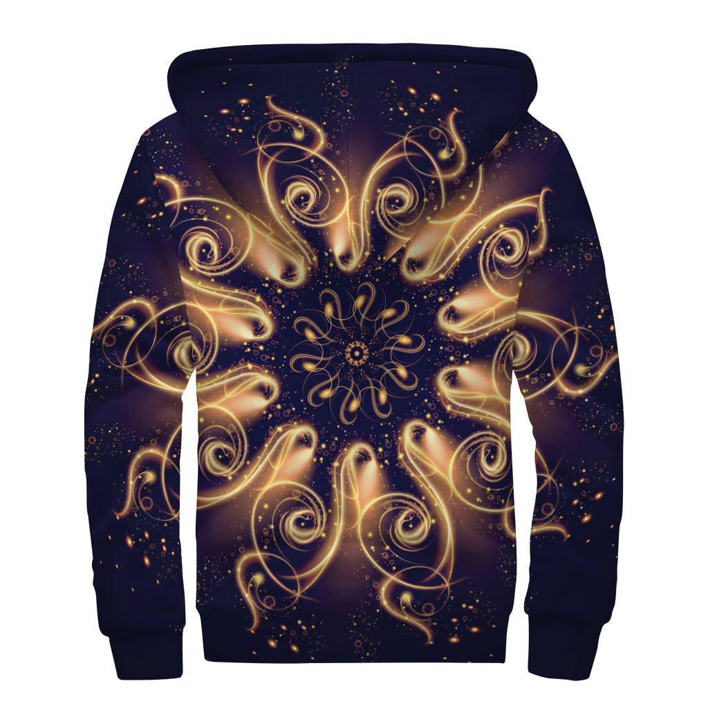 Light Fractal Print Sherpa Lined Zip Up Hoodie