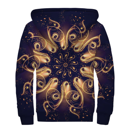 Light Fractal Print Sherpa Lined Zip Up Hoodie