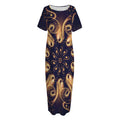 Light Fractal Print Short Sleeve Long Nightdress