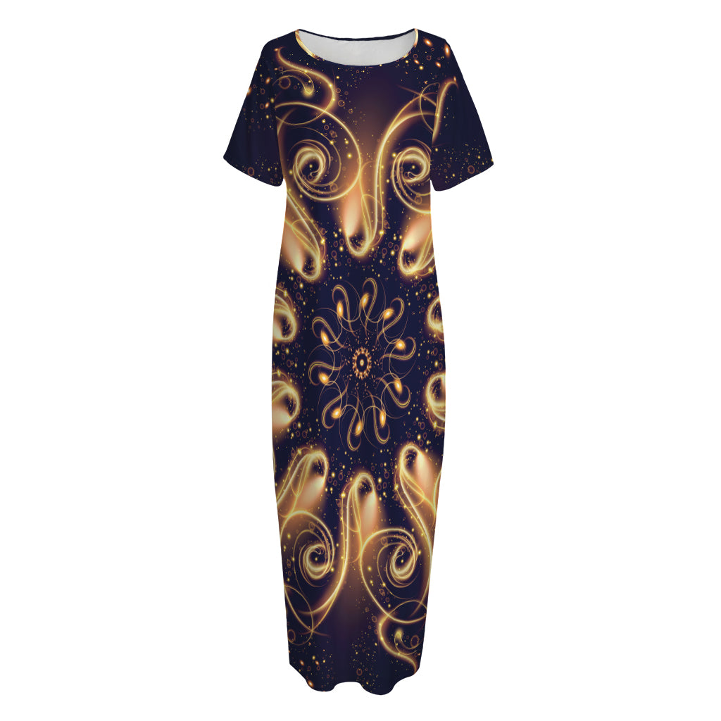 Light Fractal Print Short Sleeve Long Nightdress
